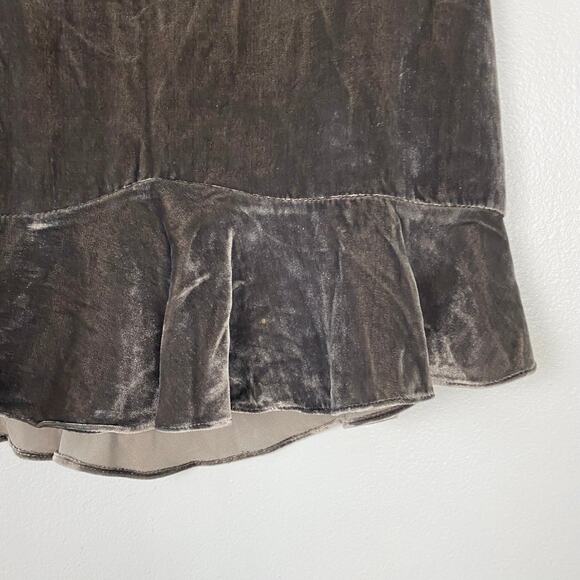 Madewell Velvet Ruffle-Edge A-Line Mini Skirt Pewter Brown Silk Blend Coquette 2 - Picture 3 of 8